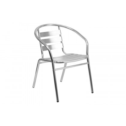 BLNK Lila Round Aluminum Indoor-Outdoor Table Set with 4 Slat Back Chairs - 27.5"D
