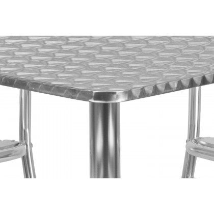 BLNK Lila Square Aluminum Indoor-Outdoor Table Set with 4 Slat Back Chairs - 27.5"W