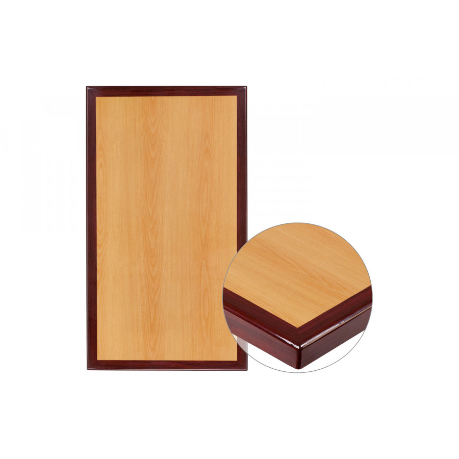 BLNK Glenbrook Rectangular Resin 2-Tone High-Gloss Cherry Table Top with 2" Thick Mahogany Edge - 30"W x 48"L