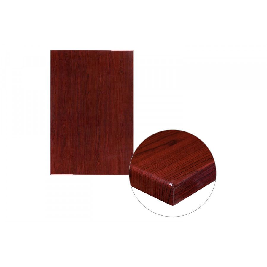 BLNK Glenbrook Rectangular Resin High-Gloss Table Top with 2" Thick Edge - Mahogany, 30"W x 45"L