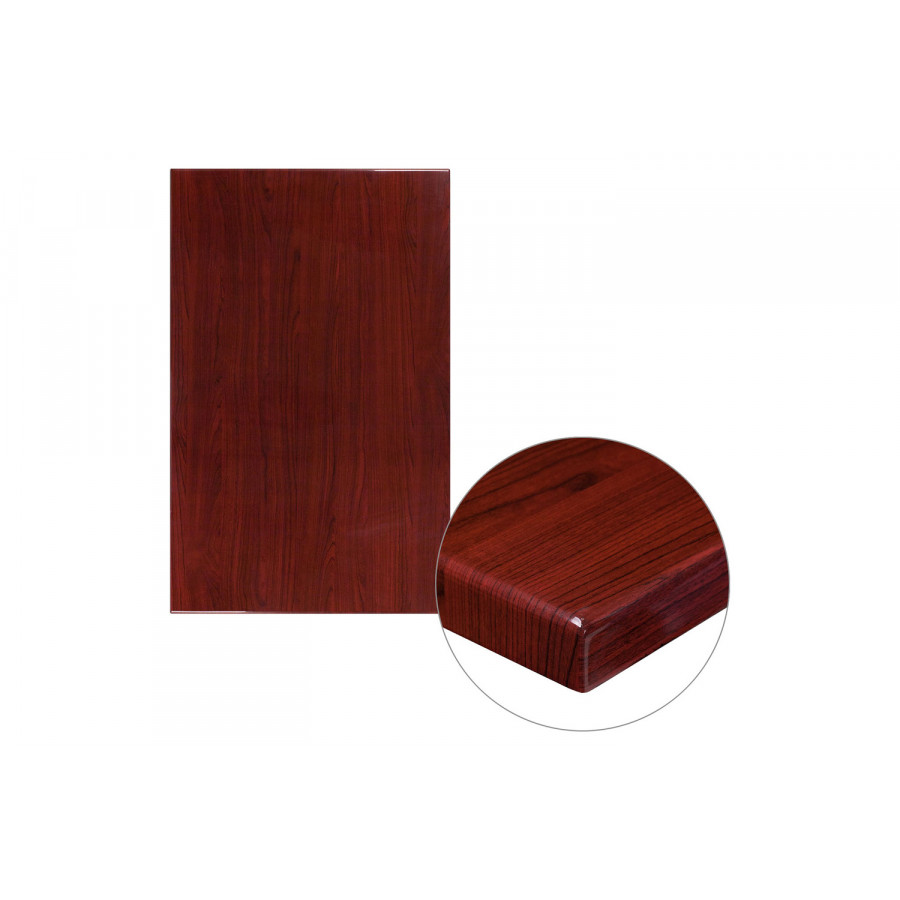 BLNK Glenbrook Rectangular Resin High-Gloss Table Top with 2" Thick Edge - Mahogany, 30"W x 48"L