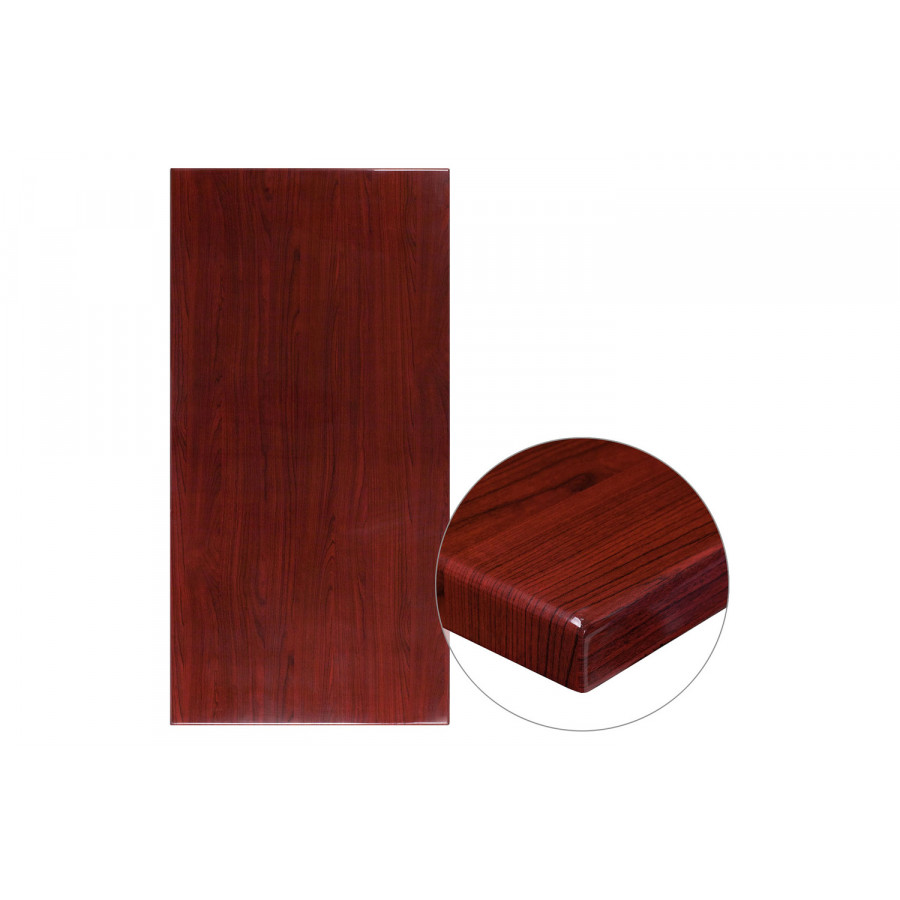 BLNK Glenbrook Rectangular Resin High-Gloss Table Top with 2" Thick Edge - Mahogany, 30"W x 60"L