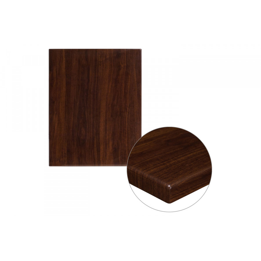BLNK Glenbrook Rectangular Resin High-Gloss Table Top with 2" Thick Edge - Walnut, 24"W x 30"L