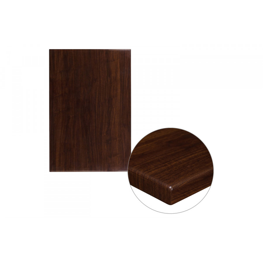 BLNK Glenbrook Rectangular Resin High-Gloss Table Top with 2" Thick Edge - Walnut, 30"W x 45"L