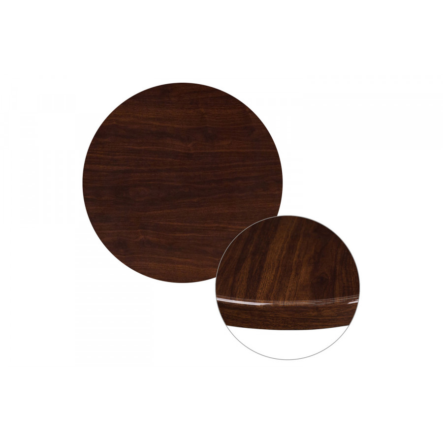 BLNK Glenbrook Round Resin High-Gloss Table Top with 2" Thick Drop-Lip - Walnut, 30"D