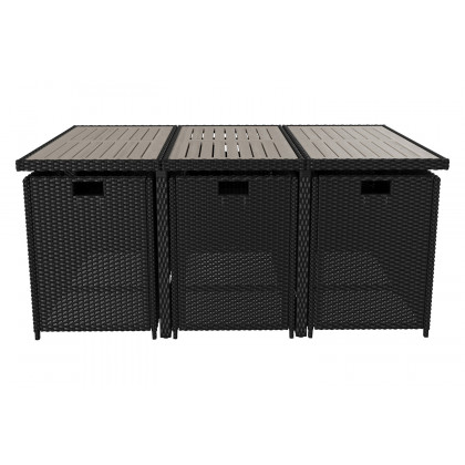 BLNK Peregrine Outdoor Patio Dining Set with Space Saving Black Wicker Modular Chairs-Cream Cushions and Acacia Wood Table Top 7 Piece - Gray