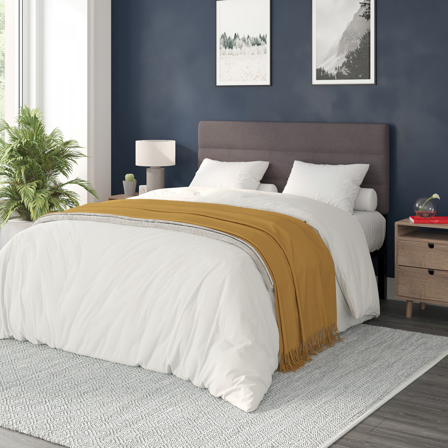 BLNK Paxton Fabric Channel Stitched Upholstered Adjustable Height Headboard - Gray, Queen Size