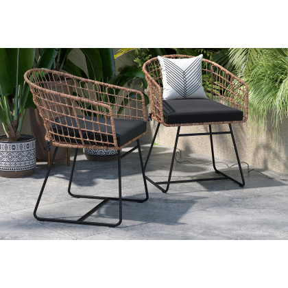 BLNK Devon Indoor-Outdoor Patio Boho Club Chairs Set of 2 - Black