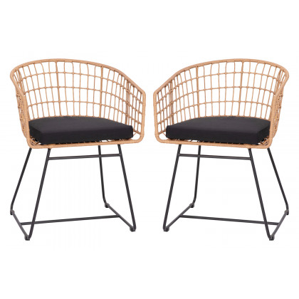 BLNK Devon Indoor-Outdoor Patio Boho Club Chairs Set of 2 - Black