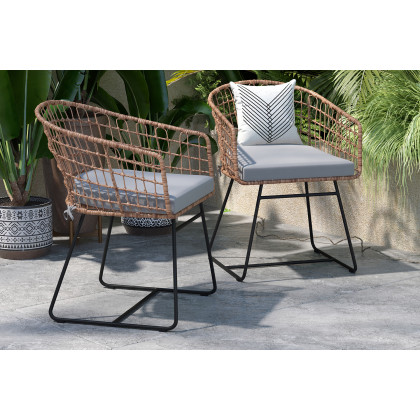 BLNK Devon Indoor-Outdoor Patio Boho Club Chairs Set of 2 - Light Gray