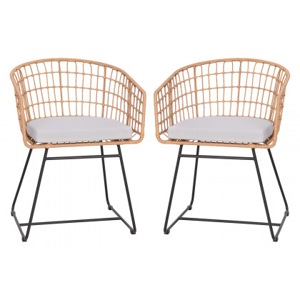 BLNK Devon Indoor-Outdoor Patio Boho Club Chairs Set of 2 - Light Gray