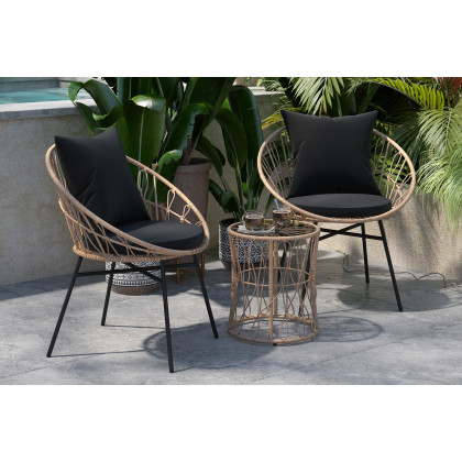 BLNK Devon Indoor-Outdoor Tan Bistro Set 3-Piece - Black