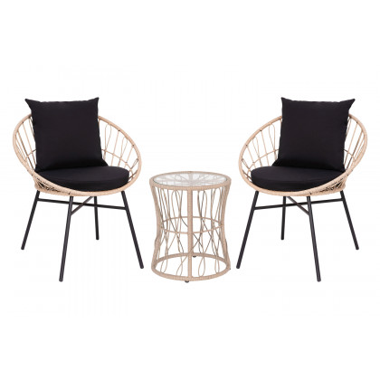 BLNK Devon Indoor-Outdoor Tan Bistro Set 3-Piece - Black