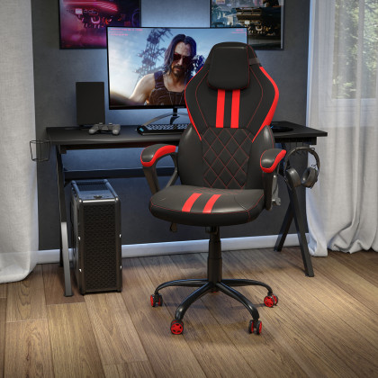 BLNK - Stone Ergonomic Designer Adjustable Office Computer Chair with Red Dual Wheel Casters