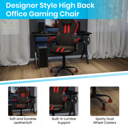 BLNK Stone Ergonomic Designer Adjustable Office Computer Chair with Red Dual Wheel Casters - Black/Red