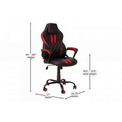 BLNK Stone Ergonomic Designer Adjustable Office Computer Chair with Red Dual Wheel Casters - Black/Red
