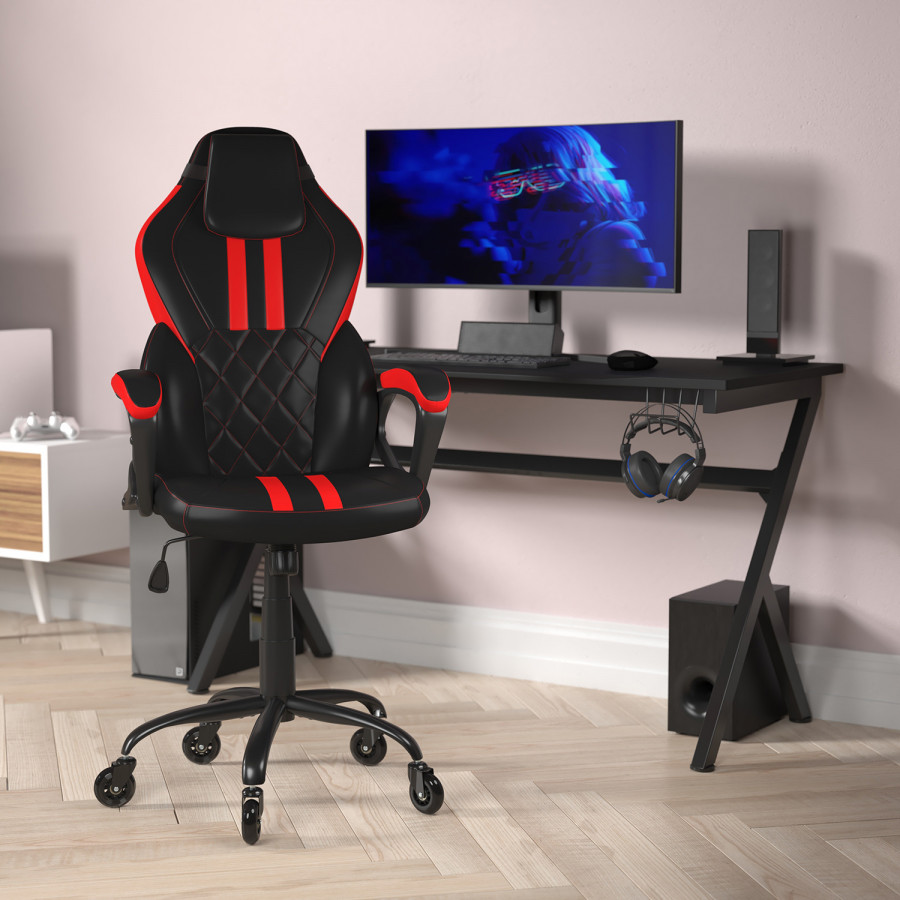 BLNK Stone Ergonomic Designer Adjustable Office Computer Chair with Transparent Roller Wheels - Black/Red