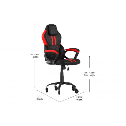 BLNK Stone Ergonomic Designer Adjustable Office Computer Chair with Transparent Roller Wheels - Black/Red