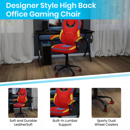 BLNK Stone Ergonomic Designer Adjustable Office Computer Chair with Red Dual Wheel Casters - Red & Yellow