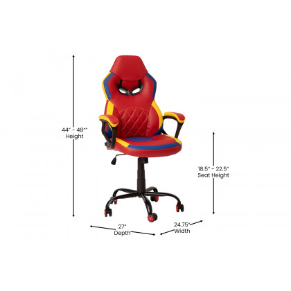 BLNK Stone Ergonomic Designer Adjustable Office Computer Chair with Red Dual Wheel Casters - Red & Yellow