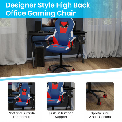 BLNK Stone Ergonomic Designer Adjustable Office Computer Chair with Red Dual Wheel Casters - Red/Blue