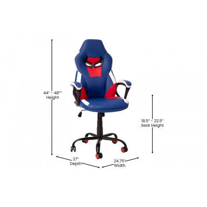 BLNK Stone Ergonomic Designer Adjustable Office Computer Chair with Red Dual Wheel Casters - Red/Blue