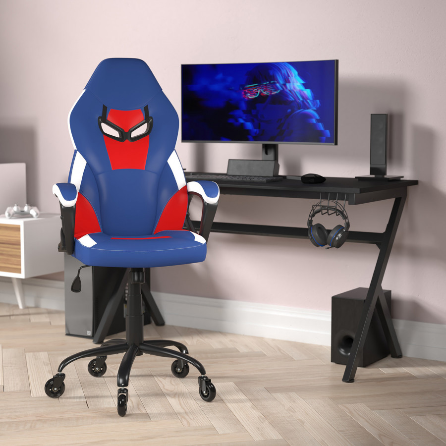 BLNK Stone Ergonomic Designer Adjustable Office Computer Chair with Transparent Roller Wheels - Red/Blue