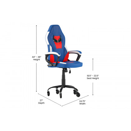 BLNK Stone Ergonomic Designer Adjustable Office Computer Chair with Transparent Roller Wheels - Red/Blue