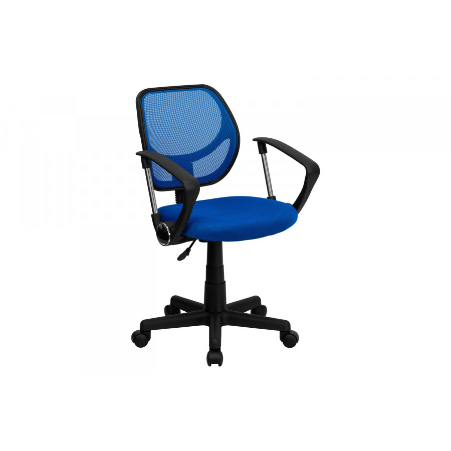 BLNK Neri Low-Back Mesh Swivel Task Office Chair with Curved Square Back - Blue, with Arms