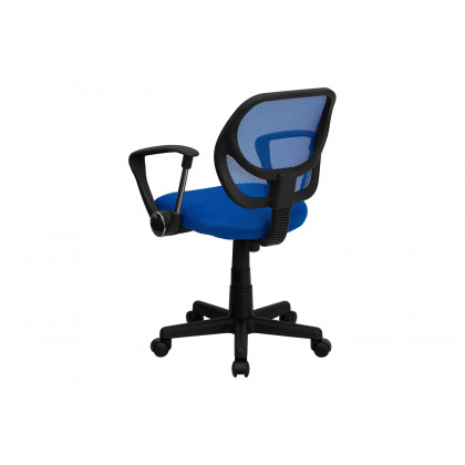 BLNK Neri Low-Back Mesh Swivel Task Office Chair with Curved Square Back - Blue, with Arms