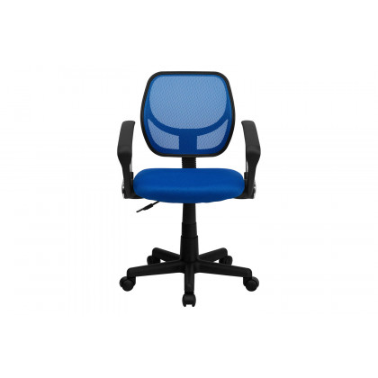 BLNK Neri Low-Back Mesh Swivel Task Office Chair with Curved Square Back - Blue, with Arms