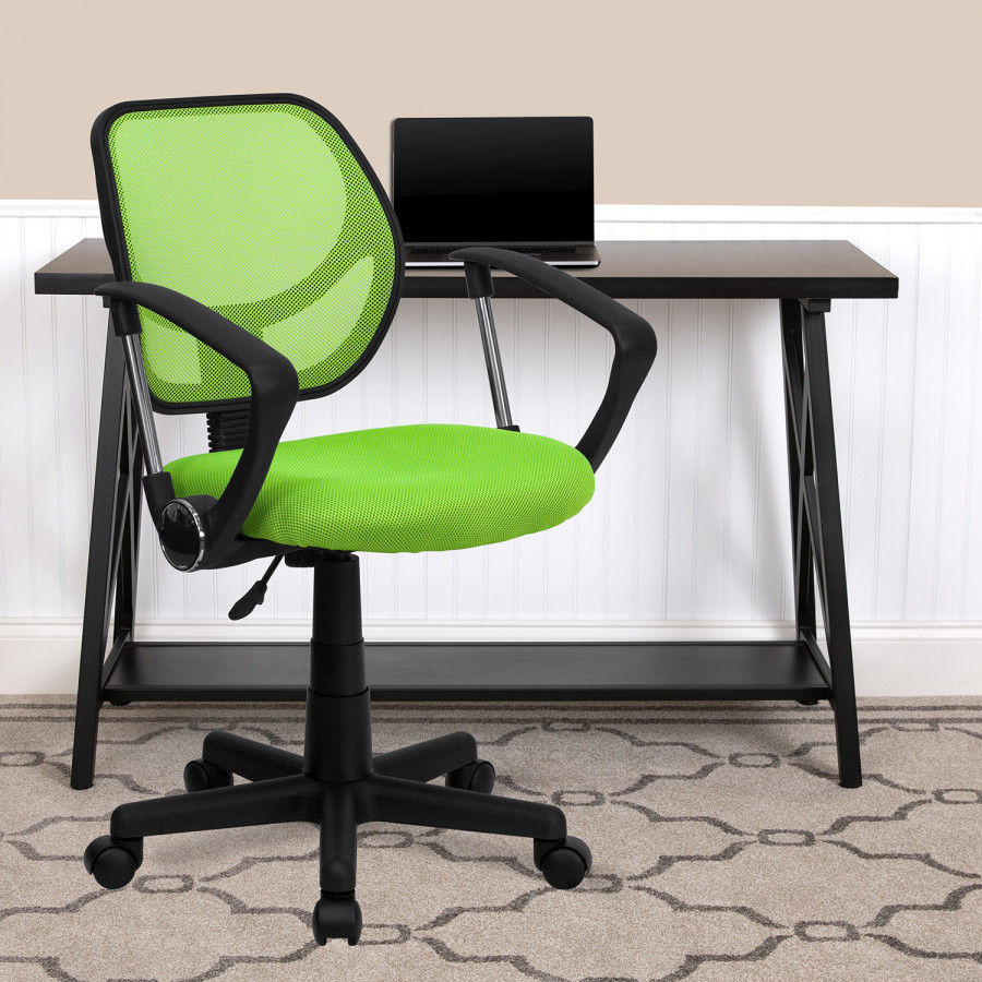 BLNK Neri Low-Back Mesh Swivel Task Office Chair with Curved Square Back - Green, with Arms