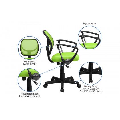 BLNK Neri Low-Back Mesh Swivel Task Office Chair with Curved Square Back - Green, with Arms