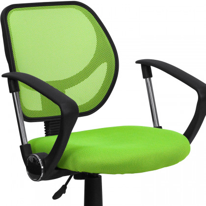 BLNK Neri Low-Back Mesh Swivel Task Office Chair with Curved Square Back - Green, with Arms