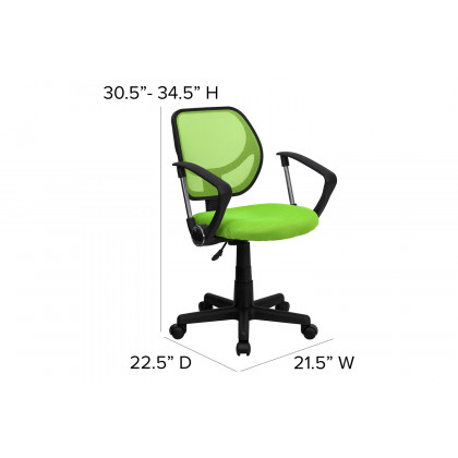 BLNK Neri Low-Back Mesh Swivel Task Office Chair with Curved Square Back - Green, with Arms