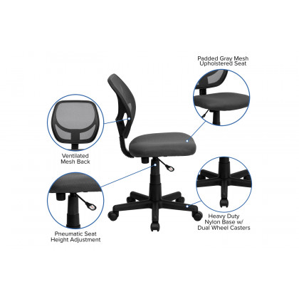 BLNK Neri Low-Back Mesh Swivel Task Office Chair with Curved Square Back - Gray