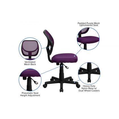 BLNK Neri Low-Back Mesh Swivel Task Office Chair with Curved Square Back - Purple