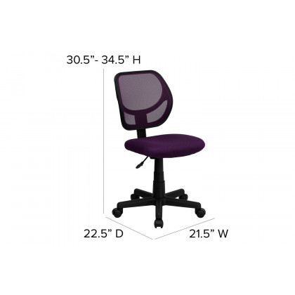 BLNK Neri Low-Back Mesh Swivel Task Office Chair with Curved Square Back - Purple