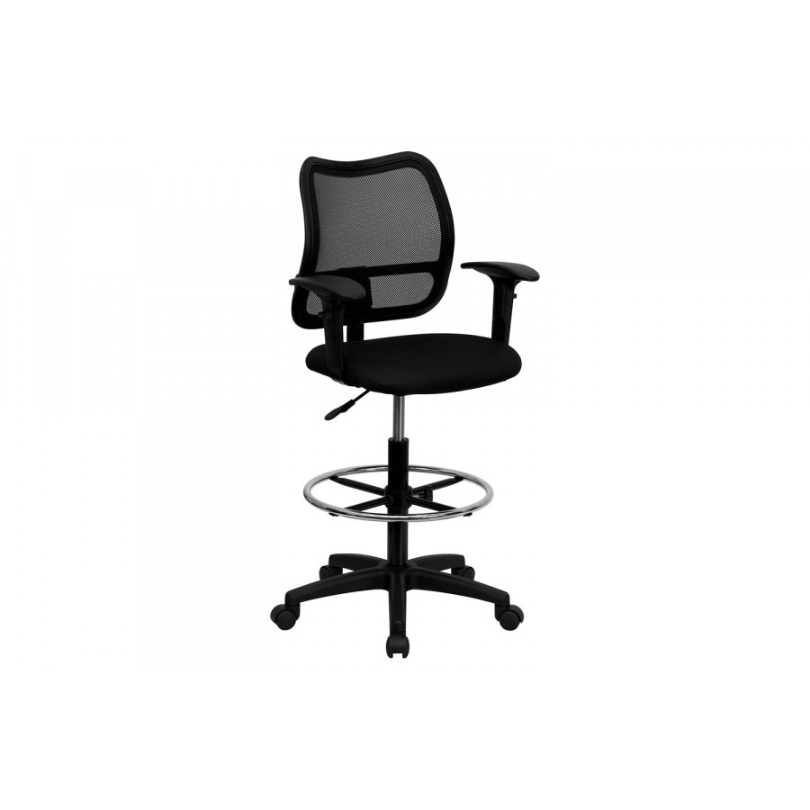 BLNK Elaine Mid-Back Mesh Drafting Chair - Black, with Adjustable Arms