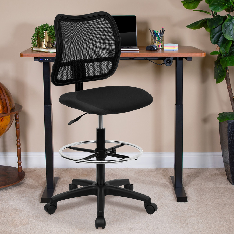 BLNK Elaine Mid-Back Mesh Drafting Chair - Black