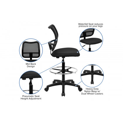 BLNK Elaine Mid-Back Mesh Drafting Chair - Black