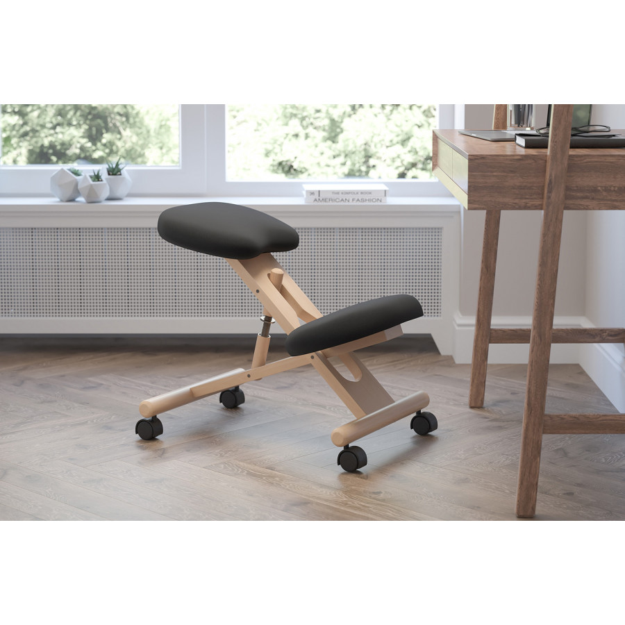 BLNK Posey Fabric Mobile Wooden Ergonomic Kneeling Office Chair - Black