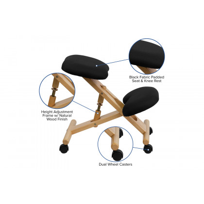 BLNK Posey Fabric Mobile Wooden Ergonomic Kneeling Office Chair - Black