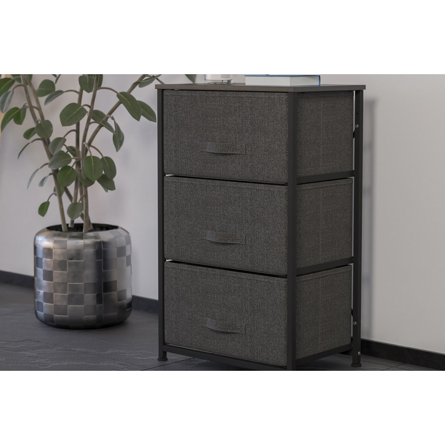BLNK Harris 3 Drawer Wood Top Iron Frame Vertical Storage Dresser with Easy Pull Drawers - Black/Dark Gray