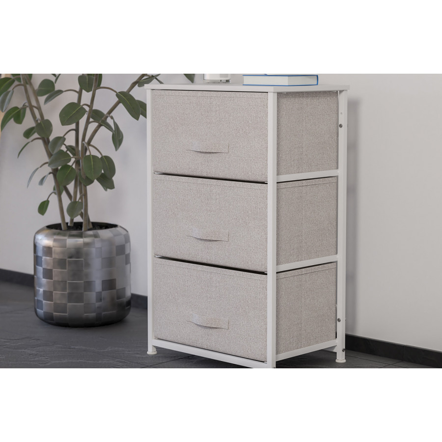 BLNK Harris 3 Drawer Wood Top Iron Frame Vertical Storage Dresser with Easy Pull Drawers - White/Light Gray