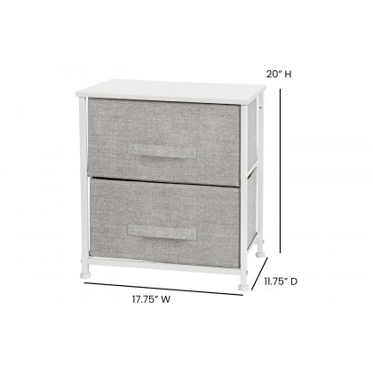 BLNK Harris 2 Drawer Wood Top Nightstand Storage Organizer with Cast Iron Frame and Easy Pull Fabric Drawers - White/Light Gray