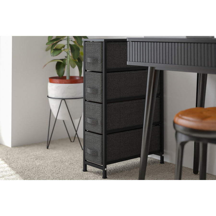 BLNK - Harris 4 Drawer Slim Wood Top Iron Frame Dresser Storage Tower with Easy Pull Drawers