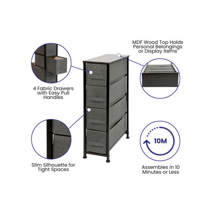 BLNK Harris 4 Drawer Slim Wood Top Iron Frame Dresser Storage Tower with Easy Pull Drawers - Black/Dark Gray