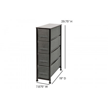 BLNK Harris 4 Drawer Slim Wood Top Iron Frame Dresser Storage Tower with Easy Pull Drawers - Black/Dark Gray