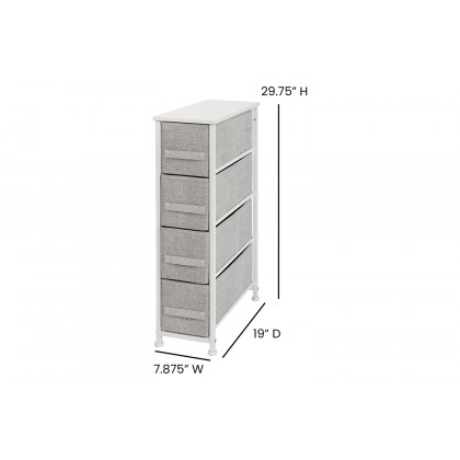 BLNK Harris 4 Drawer Slim Wood Top Iron Frame Dresser Storage Tower with Easy Pull Drawers - White/Light Gray